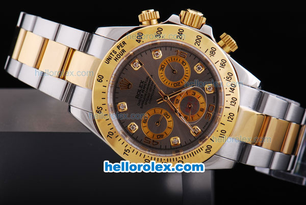 Rolex Daytona Oyster Perpetual Automatic with Diamond Marking,Grey Dial and Gold Bezel - Click Image to Close